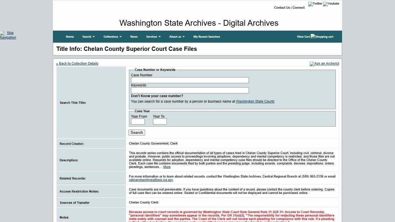Washington State Archives, Digital Archives - Title Info: Chelan County Superior Court Case Files